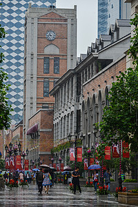 武汉武昌著名的步行街-楚河汉街背景图片