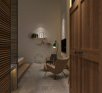 新古典门素材民宿风卧室室内设计效果图背景