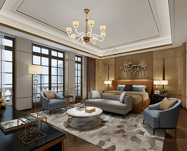 复古风简约中式客厅室内设计效果图背景图片