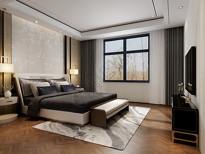 新中式简约型卧室室内设计效果图背景图片
