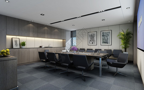 办公室3D效果图现代简约办公空间会议室室内设计效果图背景