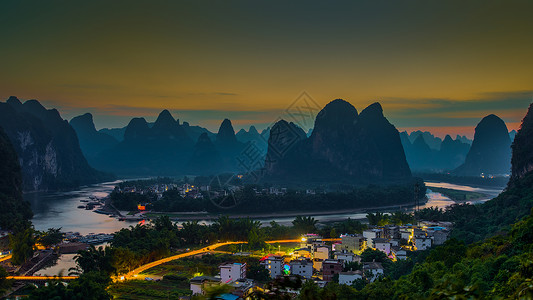 蜿蜒河水广西阳朔著名景点全景风光背景