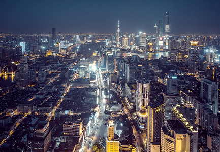 大厦屋顶上海城市天际线夜景背景