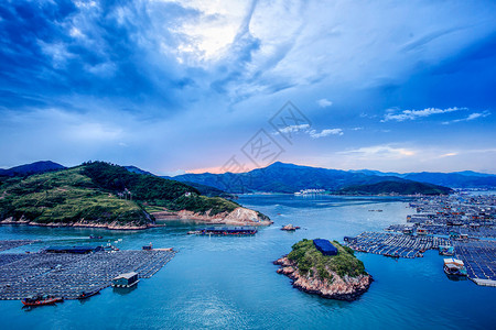 霞浦水墨画霞浦海上渔排风光背景