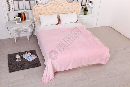加绒加厚素材卧室床和毛毯背景
