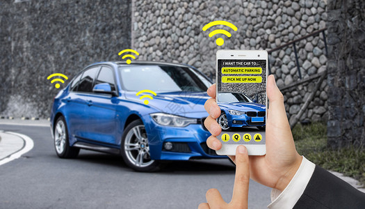 黄色汽车照相机智能手机操控汽车设计图片