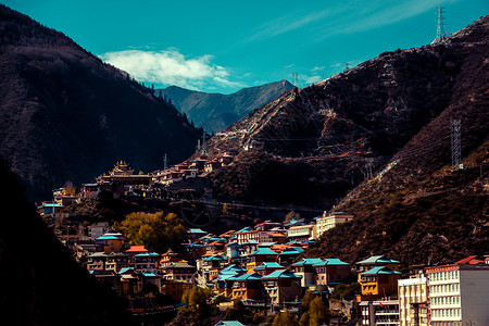 藏民村庄色达风光背景