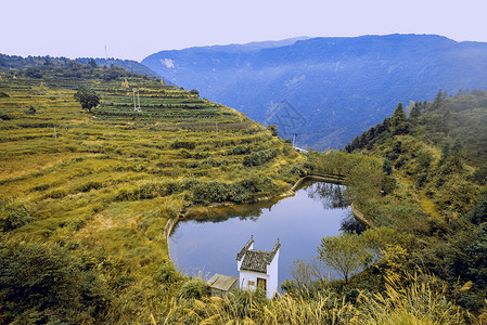 梯田流水景点江鸟瞰高清图片