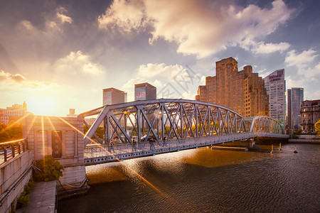 外白渡桥夕阳景观高清图片素材