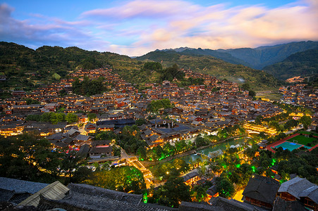 贵州旅游素材西江千户苗寨夜景背景