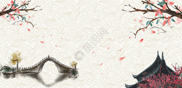 日式樱花卷轴简约浅色大气日式banner设计图片