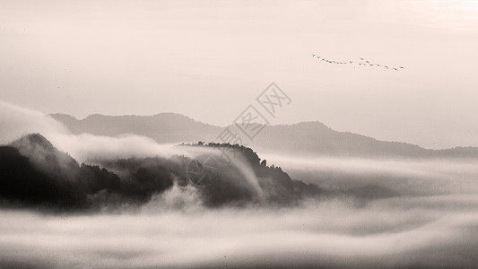 景唯美水墨风格的云海雾景背景