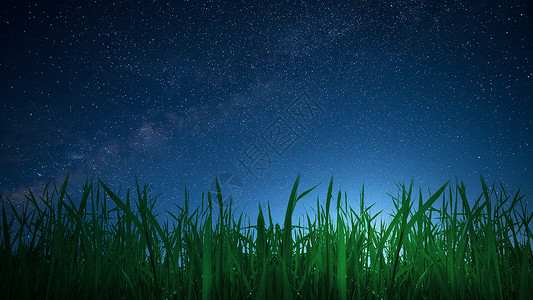 蓝色银河之星星空下的田野背景