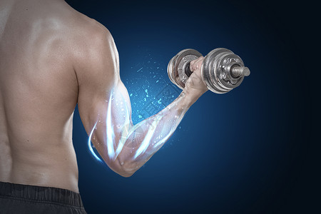肌肉男人体艺术拿着哑铃锻炼的肌肉男设计图片