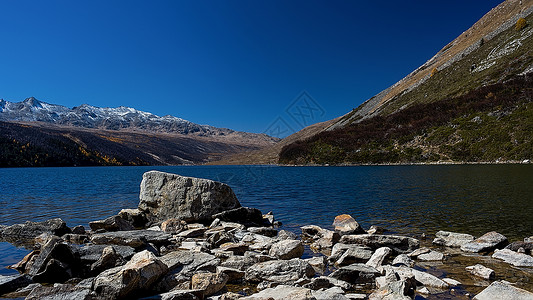 湖边的石头川西美景图片背景