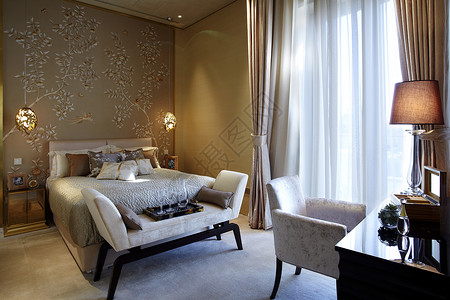咖色窗帘简约现代低调奢华的卧室背景