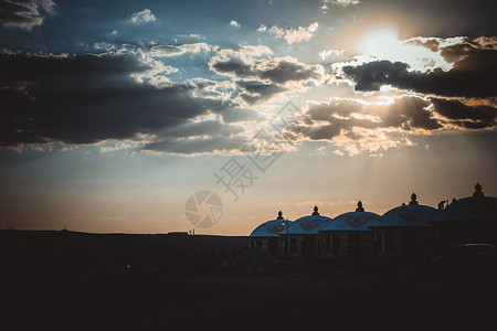 蒙古景色夕阳下的蒙古包背景