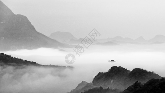 渡船水墨效果的中国山水风光背景