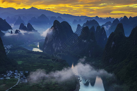 粽情一夏毛笔字划破寂静的山水背景