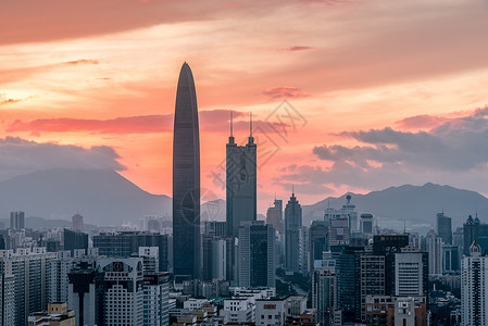 日落下的深圳罗湖地标建筑背景图片