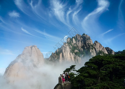 黄山奇石怪松黄山山峰云海美景背景