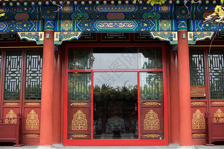 北京古建筑雕刻楼宇门高清图片