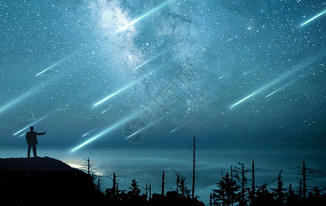 夜空流星湖反射星空物语设计图片