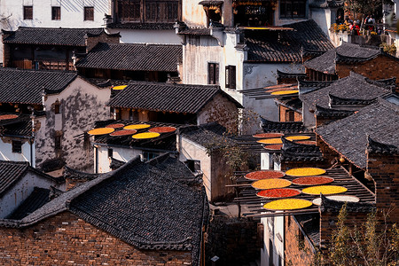 韩屋民居秋天婺源徽派建筑背景