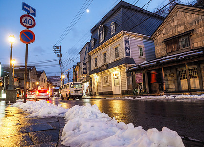 小樽街道夜晚雪景图片