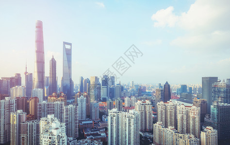 拜年漫画上海城市建筑风光背景