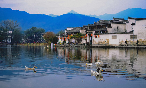 安徽皖南著名旅游景区宏村风光背景图片