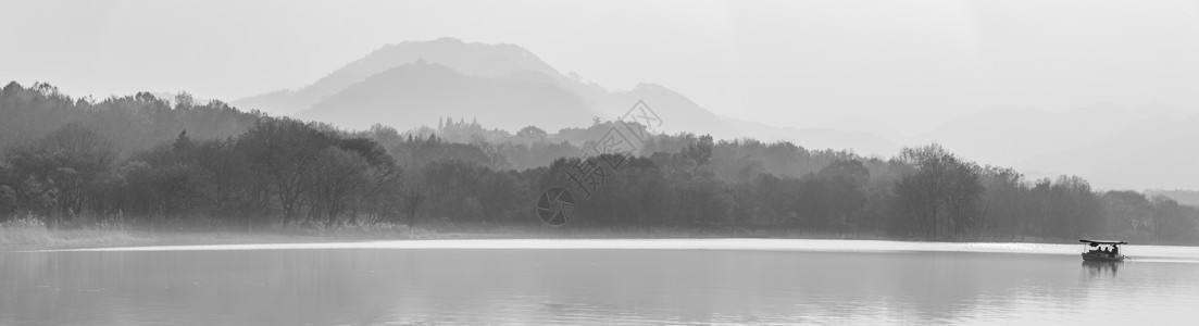 黑白山水画如水墨山水画的西湖背景