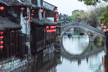 中国旅游节海报江南水乡西塘小桥背景
