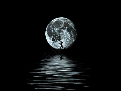 月亮船装饰画月亮下的倒影素材背景