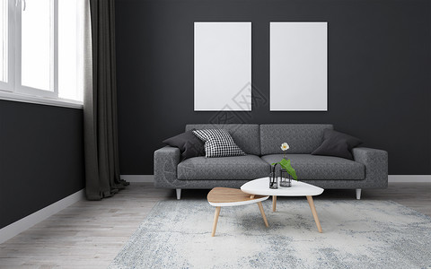 三个简单相框灰色系室内家居设计图片