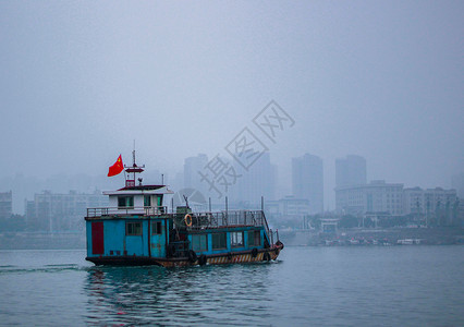 寒风呼啸长江轮渡背景