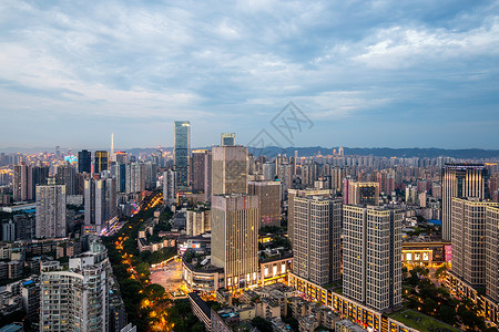 繁华鸟瞰重庆城市日落傍晚风光背景
