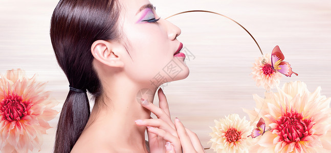 旗袍美女创意妆容时尚彩妆海报设计图片