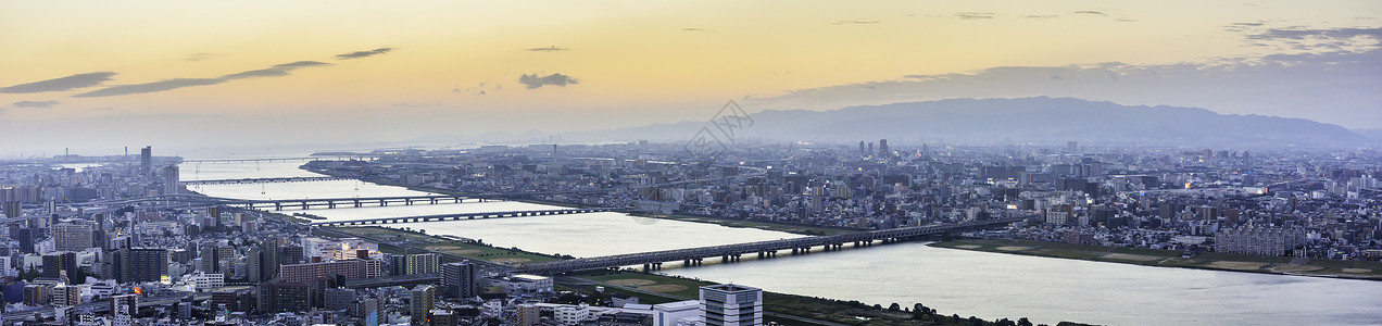 大阪天际线日本大阪城市城市天际线全景图背景