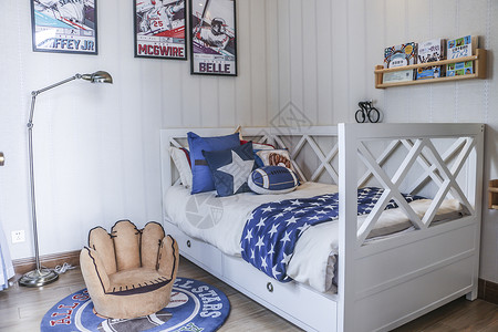 黑蓝简约风格美式儿童卧室背景