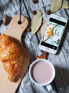 营养早餐与手机背景图片
