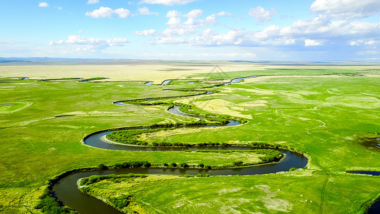 自然湿地呼伦贝尔河道航拍背景