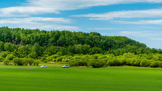 夏季冰淇淋车内蒙古呼伦贝尔草原上汽车驰骋背景