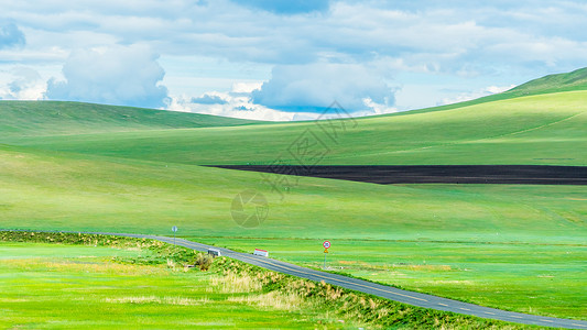 公路蓝天呼伦贝尔大草原背景