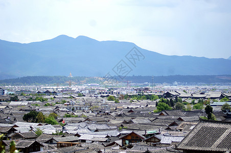 丽江古镇冬季全景背景图片