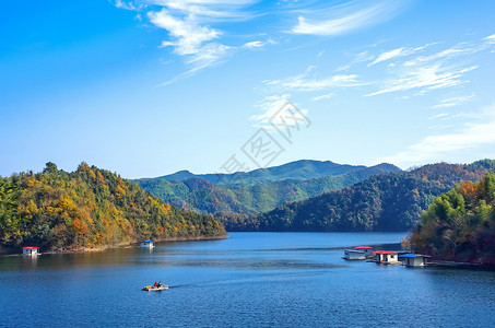 湖水小船安徽宁国青龙湾水库背景