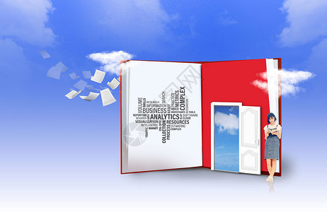 红色封面的书抽象学习之门设计图片