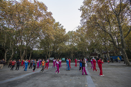 广场舞比赛晚年时光老年人在公园运动背景