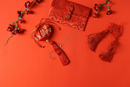 新年元素红色静物背景素材背景图片