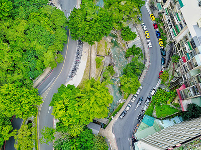 航拍台湾台北北投街景背景